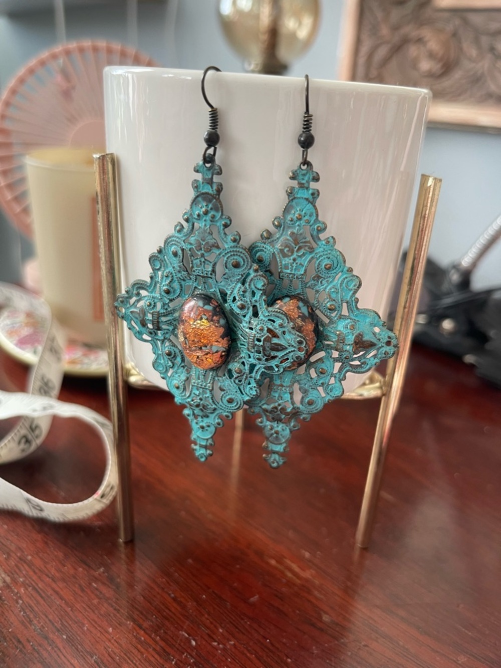 2️⃣ Pair Patina Filigree Metal Lightweight Earrings - Picture 2 of 7